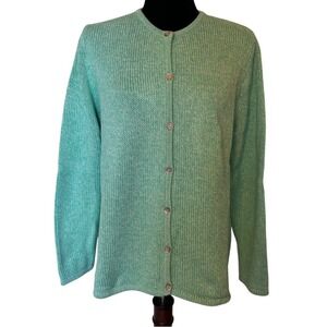 NWT L.L. Bean Aqua Sea Light Blue Green Cotton Cardigan Sweater Size Large